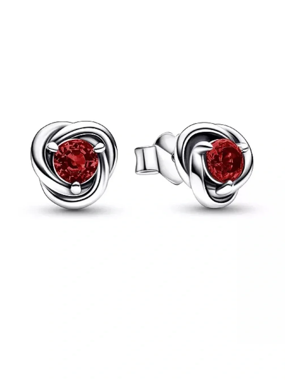 PandoraSterling Silver Red Gemstone Knot Stud Earrings